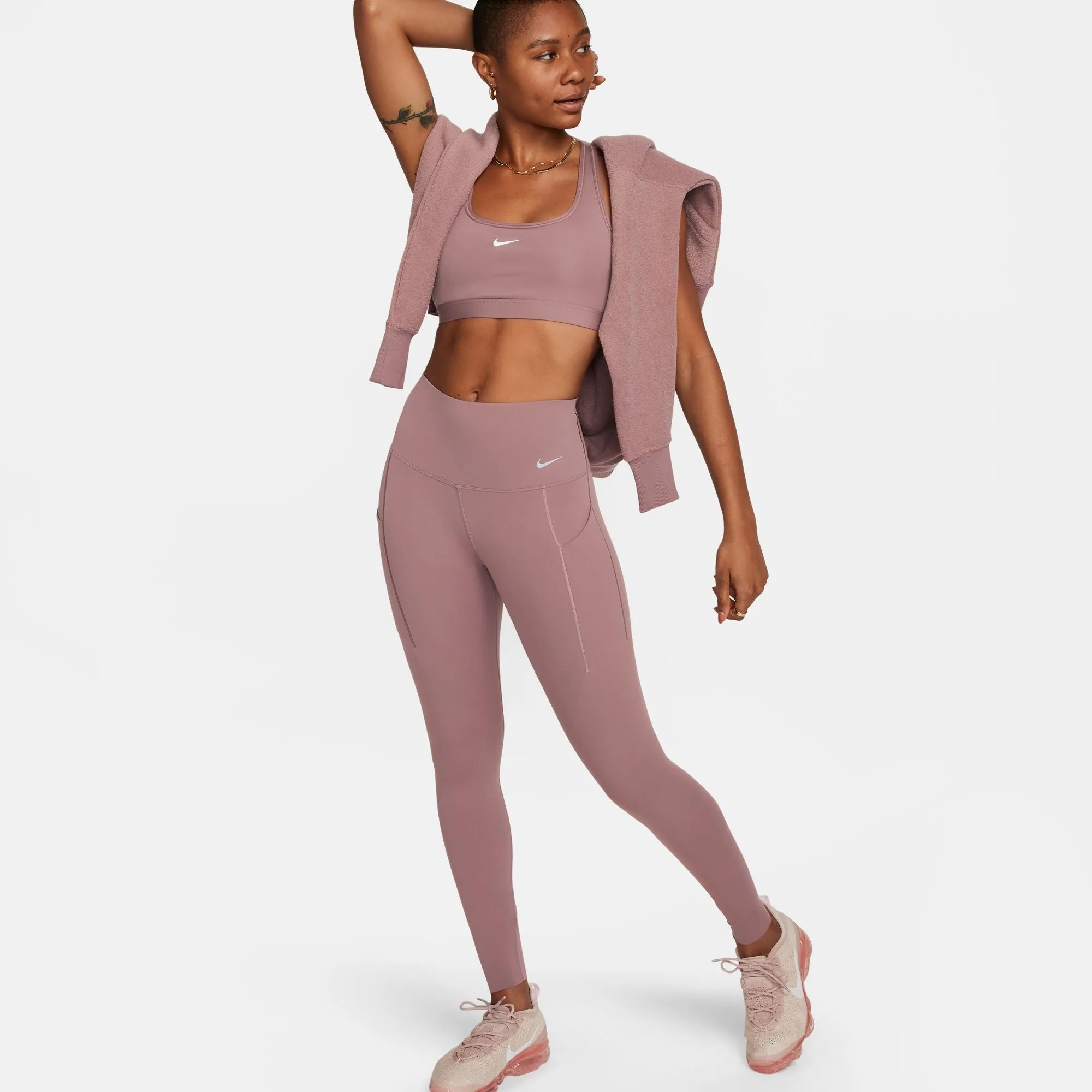 Everyday Use No Shrink Material Nike Women's Universa Medium-Support High-Waisted Full Length Leggings Smokey Mauve / Black