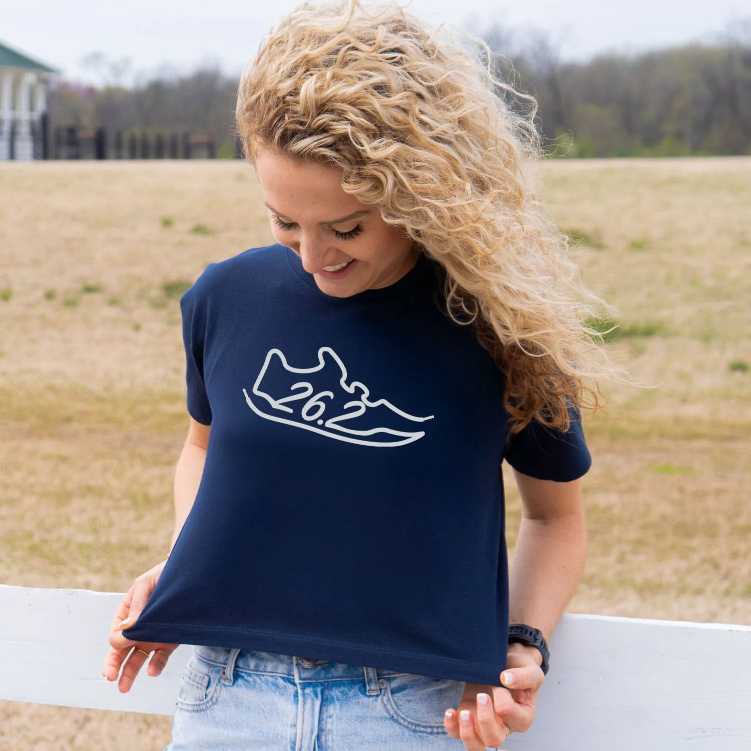 Chilly Weather Style Running Short Sleeve Crop Tee - 26.2 Run Shoe