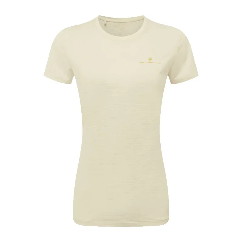 Simple yet stylish Double Stitched Seams Ronhill Tech Short Sleeve Women's Running Tee - Vanilla/Solar
