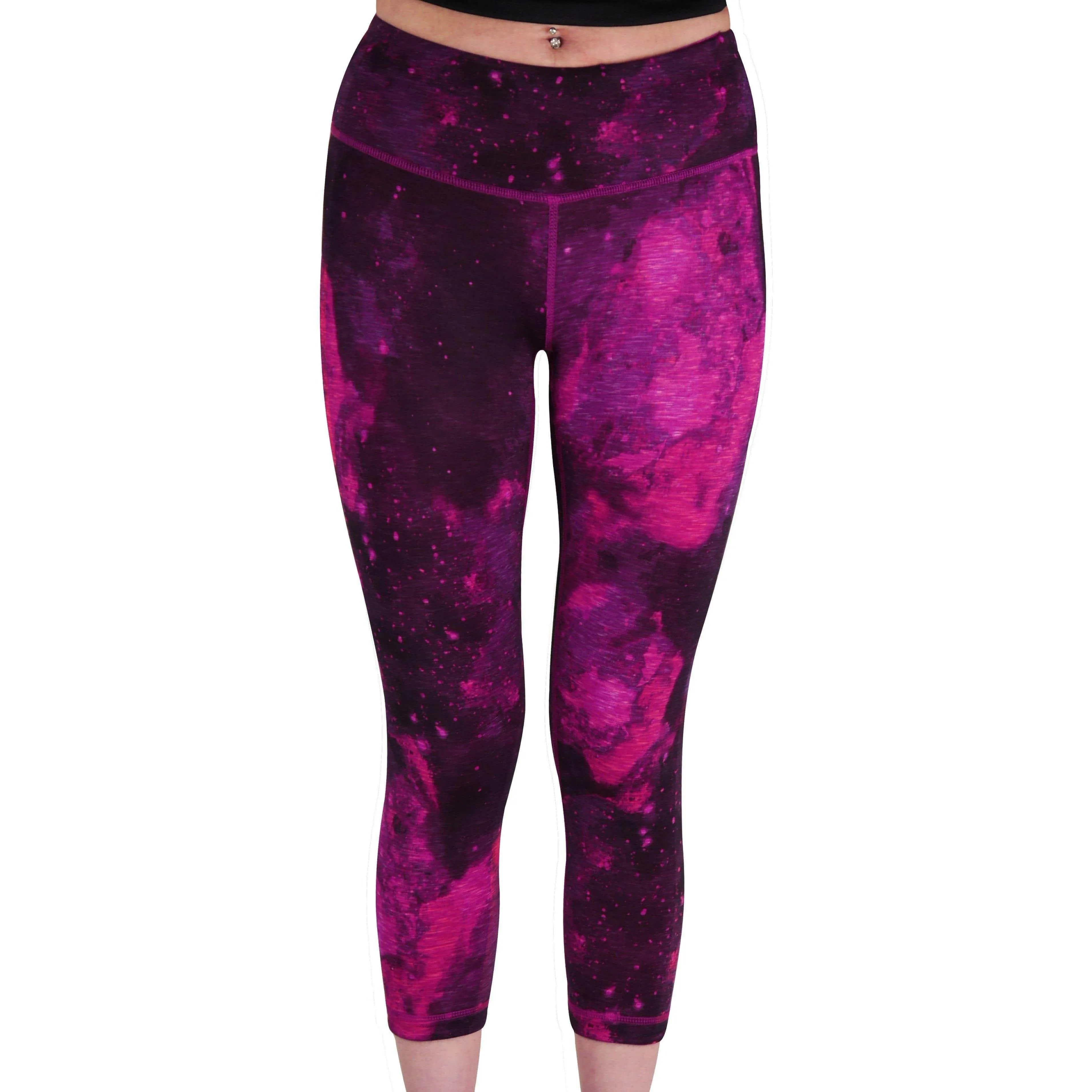 Fit For Action More Mile Reversible Graphic Womens 3/4 Capri Running Tights - Pink