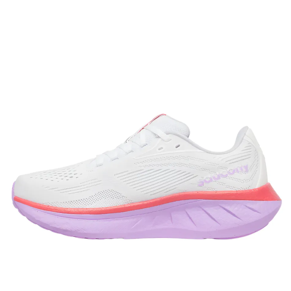 park - runner Shock Absorption Design Saucony Women's Ride 18 Running Shoes in White/Coral - Online Exclusive