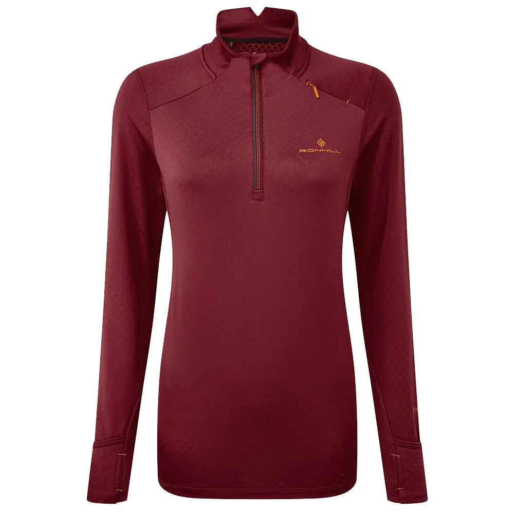 Ronhill Tech Prism Halfzip Long Sleeve Women's Running Top - Cabernet/Dune Tagless Comfort Holiday Outfit