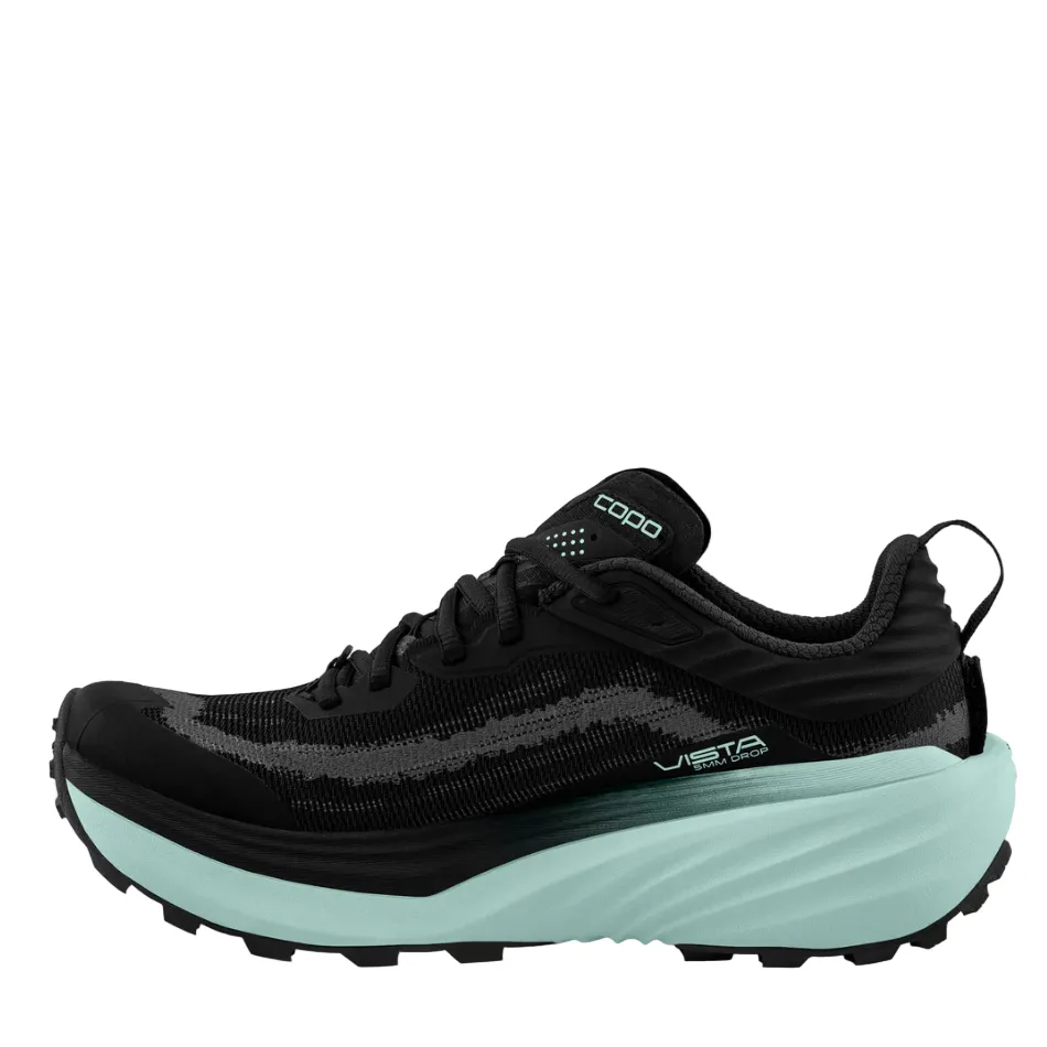 Topo Women's Vista Running Shoes in Black/Mint AW25 Adaptive Fit System unisex trail shoes