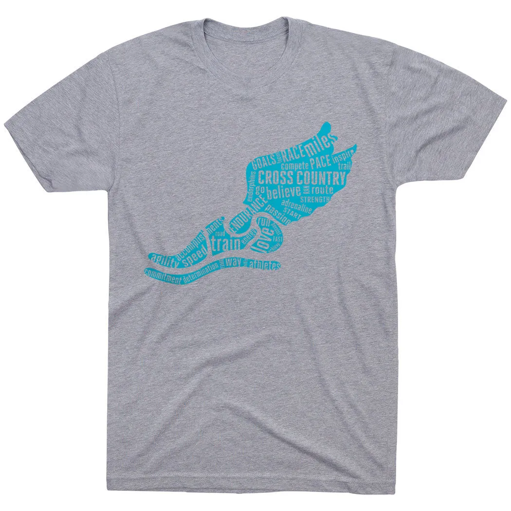 Cross Country Short Sleeve T-Shirt - Winged Foot Inspirational Words SoftenedTexturedWeave All-day style