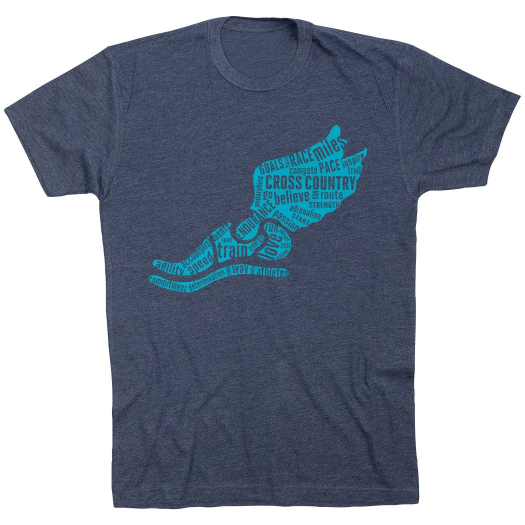 Layered Look Anti Static Finish Cross Country Short Sleeve T-Shirt - Winged Foot Inspirational Words