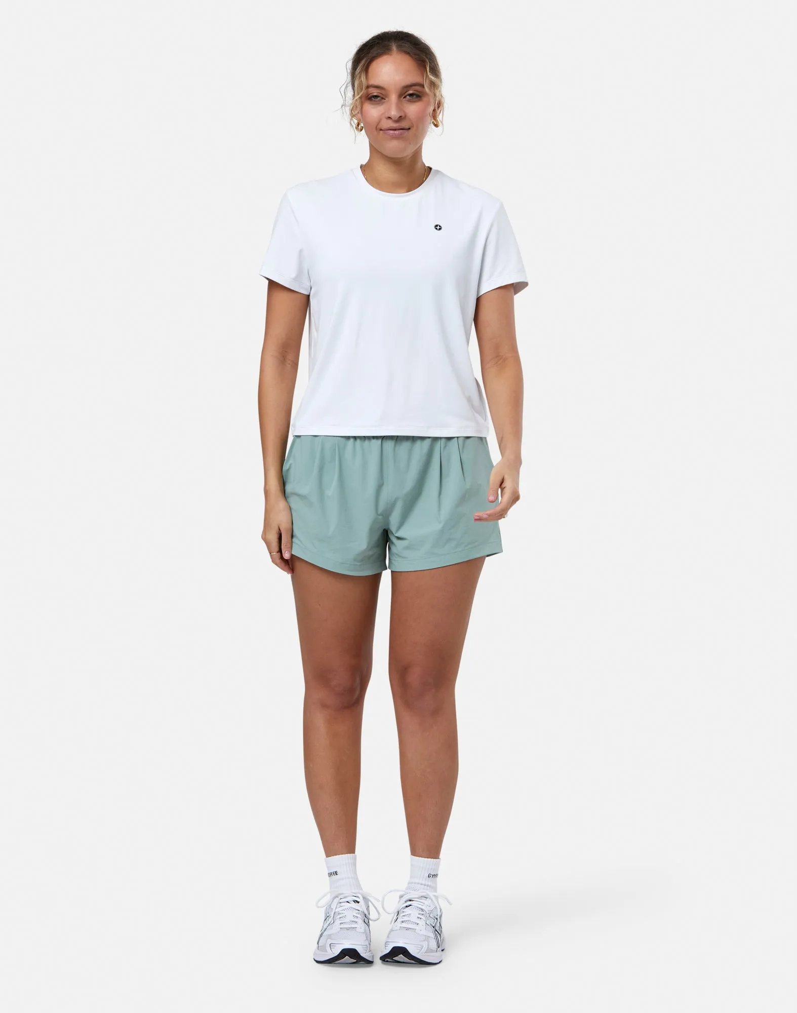 Relaxed fit style Gym   Coffee Tee (Womens) - Ultra White