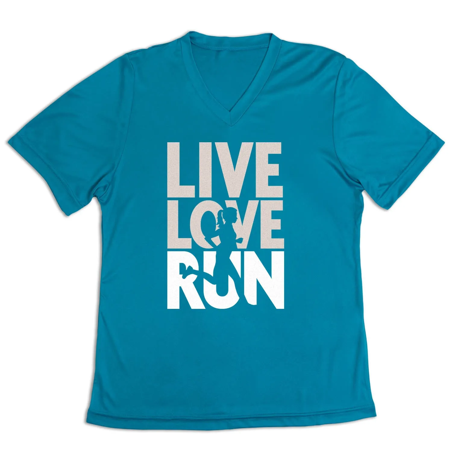 Women's Short Sleeve Tech Tee - Live Love Run Silhouette Travel Essential Breathable Comfort Design