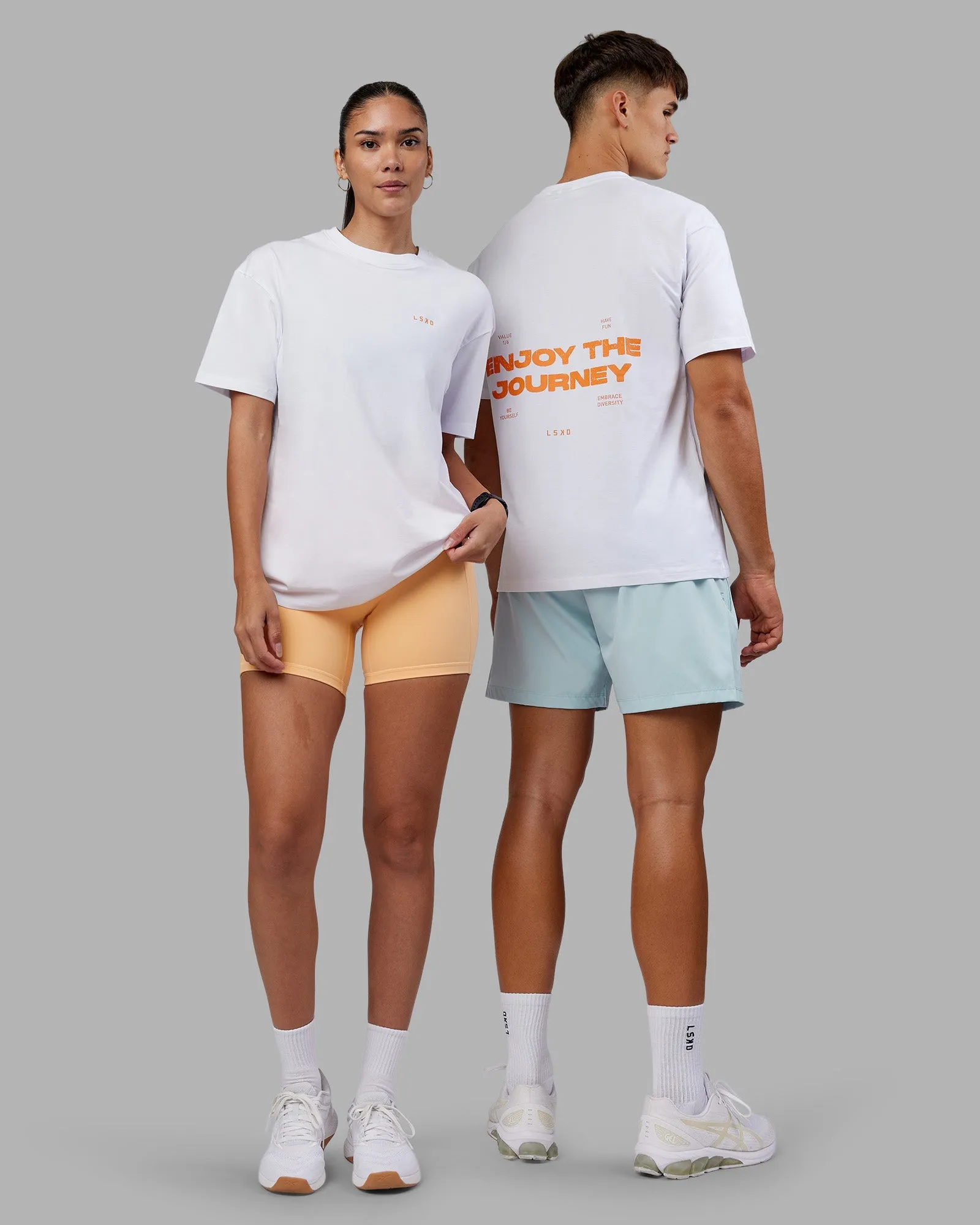 Enjoy the Journey Value Series FLXCotton Tee Oversize - White-Vibrant Orange elastic waistband