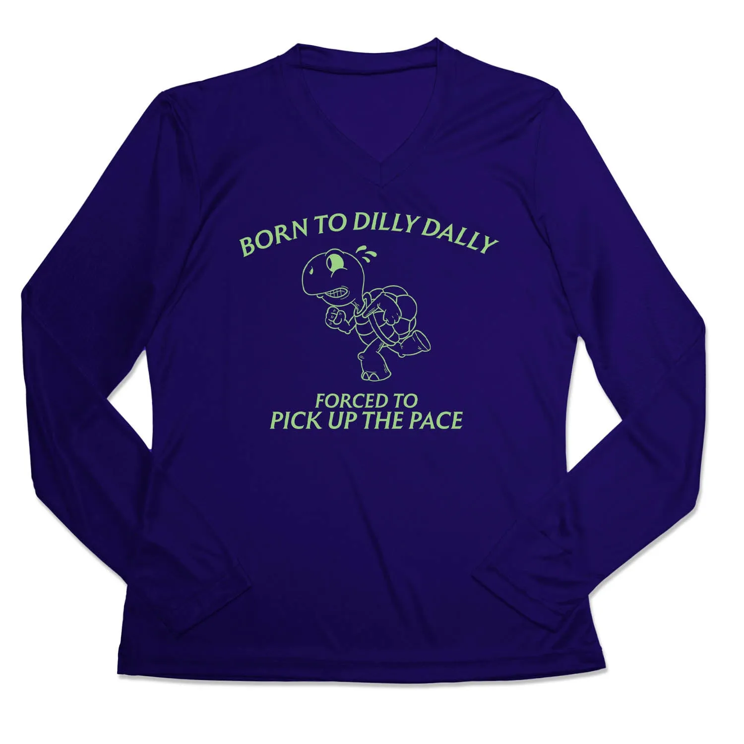 Stretchable Collar Band Women's Long Sleeve Tech Tee - Born to Dilly Dally