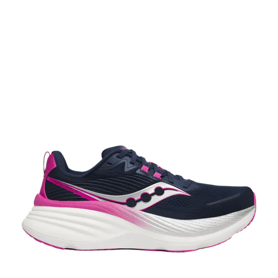 thriller - themed running shoes Saucony Women's Hurricane 24 Running Shoes in Navy/Fuchsia SS25