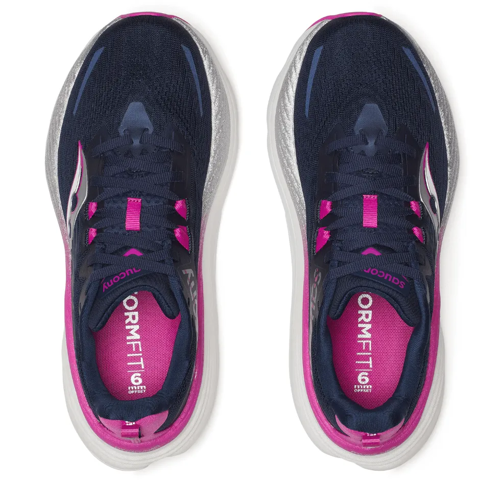 recycled - material running gear Saucony Women's Hurricane 24 Running Shoes in Navy/Fuchsia SS25