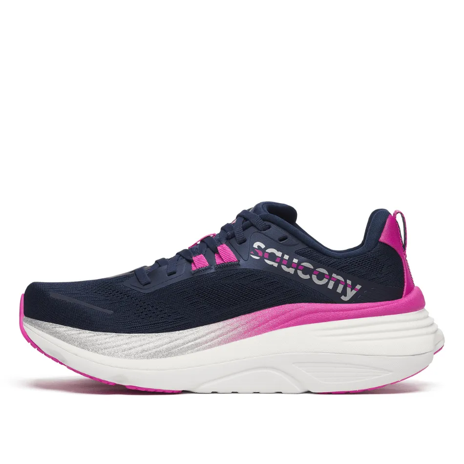 pronation - correcting shoes grip - improved running shoes Saucony Women's Hurricane 24 Running Shoes in Navy/Fuchsia SS25