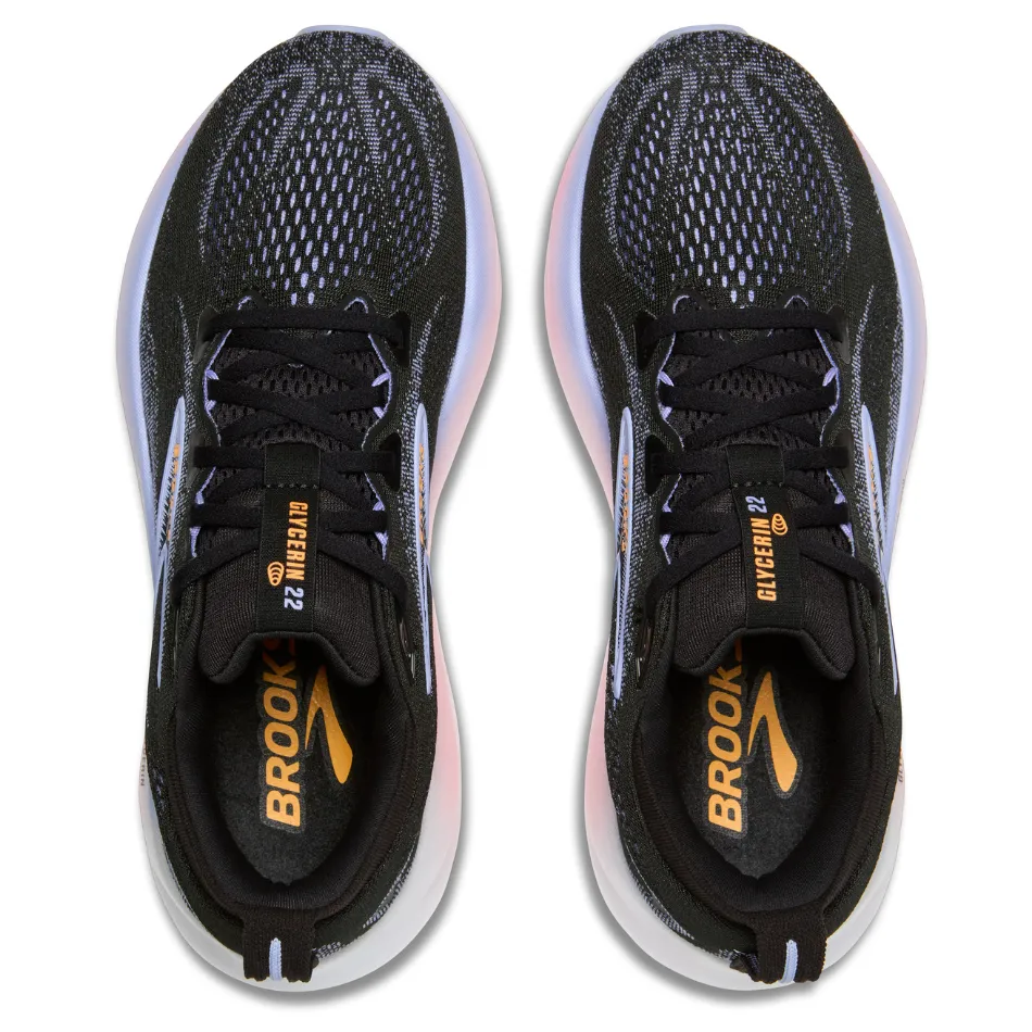 Hyper Efficient Tread Brooks Women's Glycerin 22 Running Shoes in Black/Blue Heron/Orange AW25