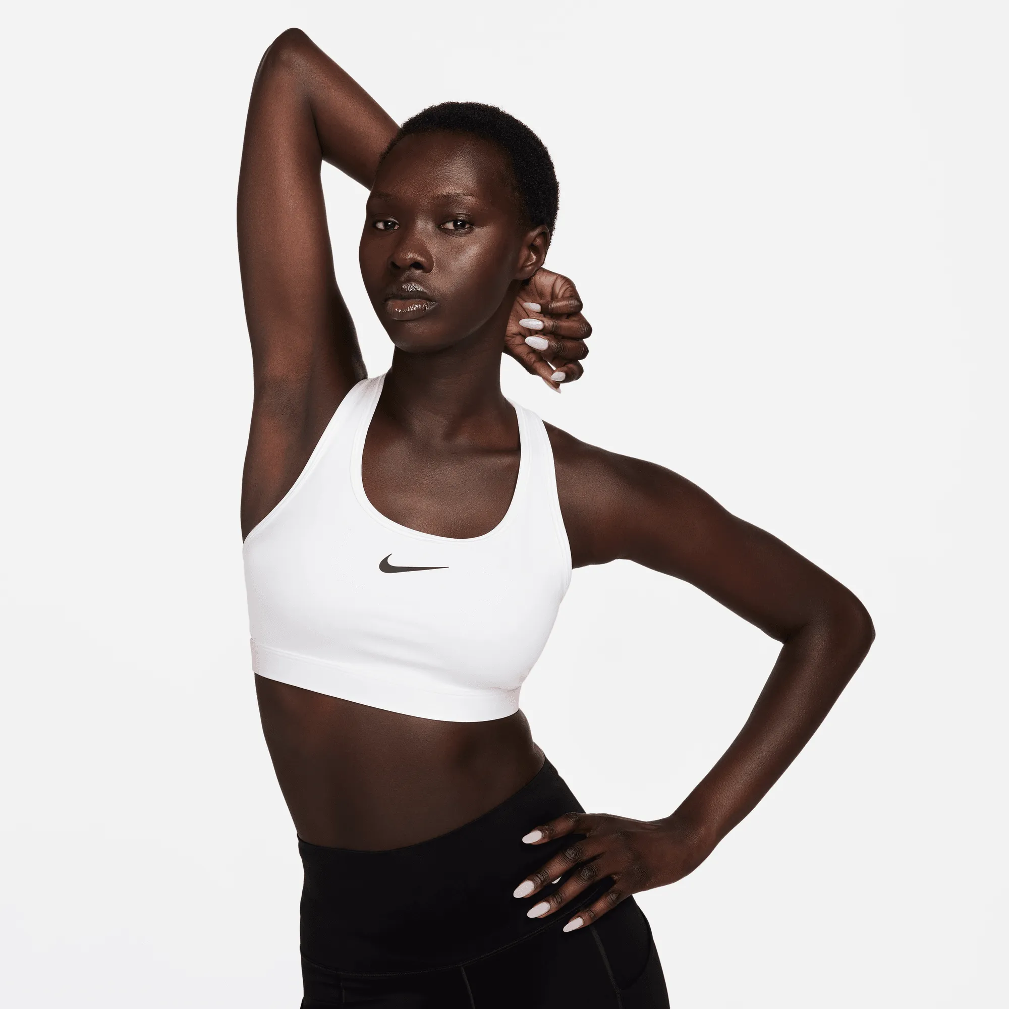 Soft Padding Women??s Swoosh Medium Support Sports Bra (100 - White/StoneMauve/Black)