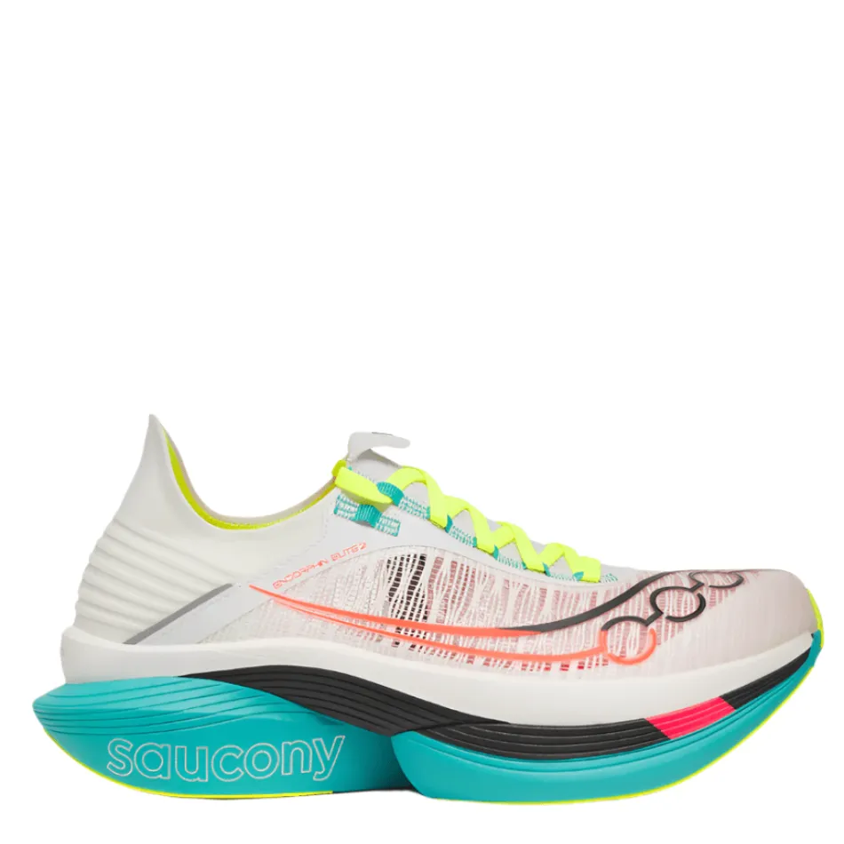 ocean - themed running shoes Cloud Like Cushioning Saucony Unisex Endorphin Elite 2 Running Shoes in White/Mutant AW25