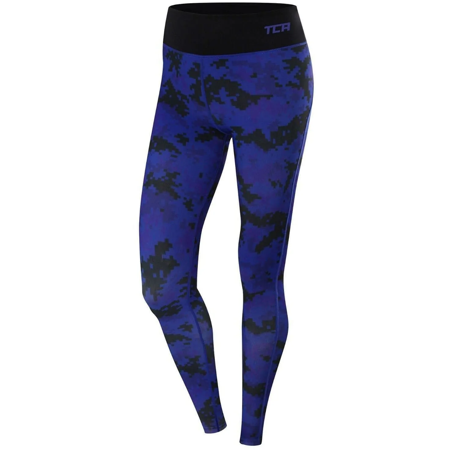 TCA Supreme Graphic Womens Long Running Tights - Blue Non Restrictive Fit Anti Odor School Sports