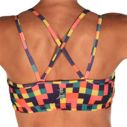 Racerback Design Medium Colorblock Strappy Top Sports Bra
