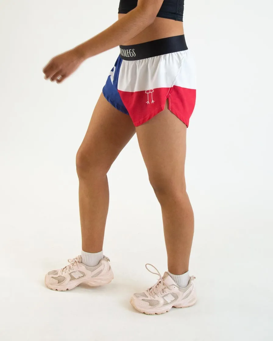 Comfort Layer Wear Chafe Resistant Edges Women's Texas Flag 1.5" Split Shorts