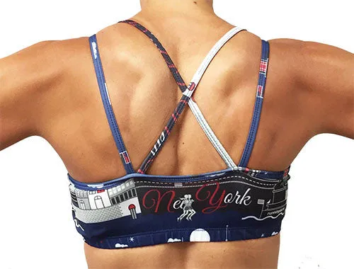 Shape retention seams NYC Print Strappy Top Sports Bra