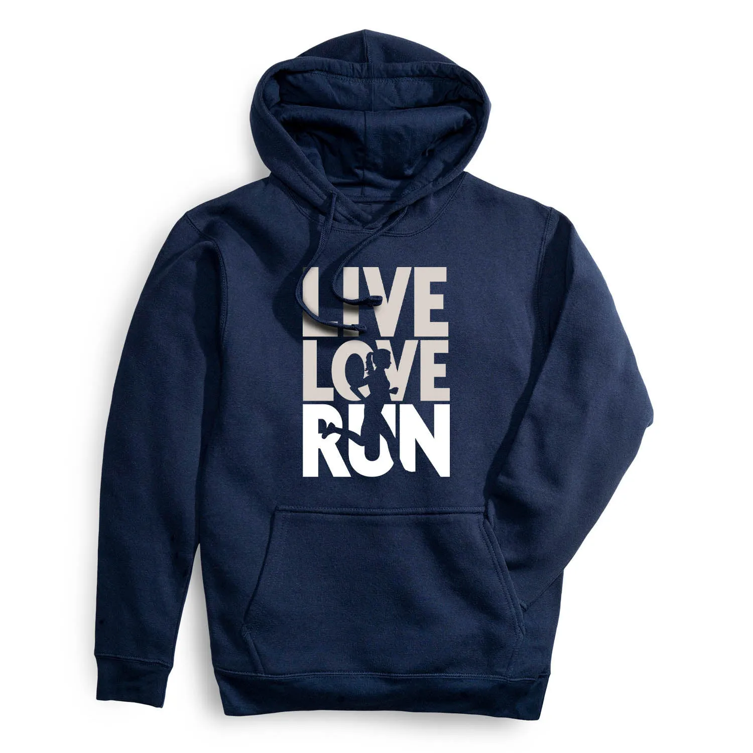 Statement Fleece Hoodie -  Live Love Run Silhouette Relaxed Fit