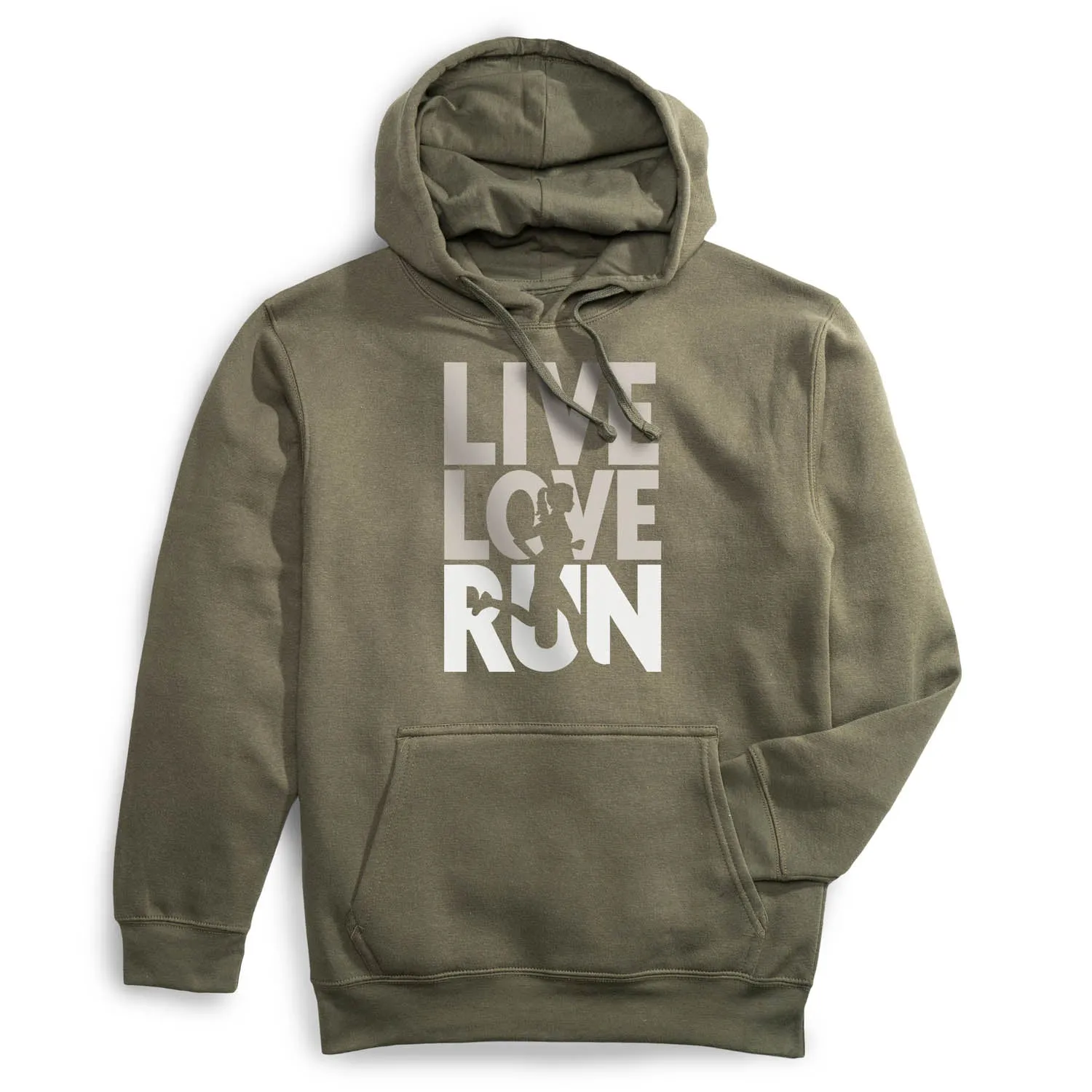 NonRestrictiveCut HighNeckStyle Statement Fleece Hoodie -  Live Love Run Silhouette