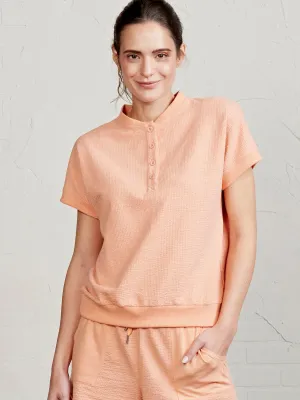 hypoallergenic material Wear Resistant Fabric Villa Knit Seersucker Short Sleeve Henley