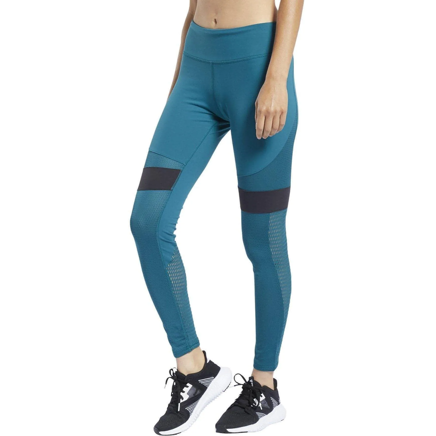 Reebok LUX 2.0 Mid Rise Womens Long Training Tights - Blue slim fit