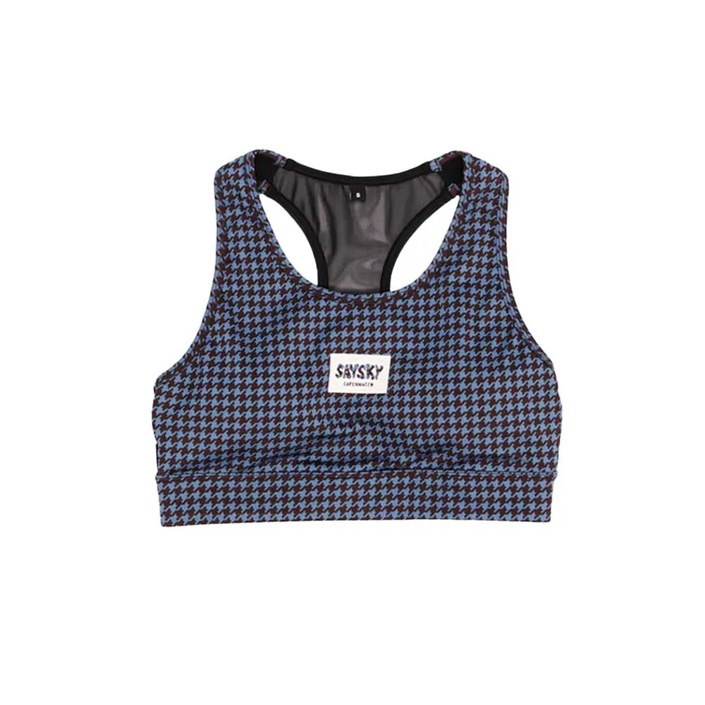 Breathable Structure Customizable seams Women's Houndstooth Combat Sports Bra - Blue AOP