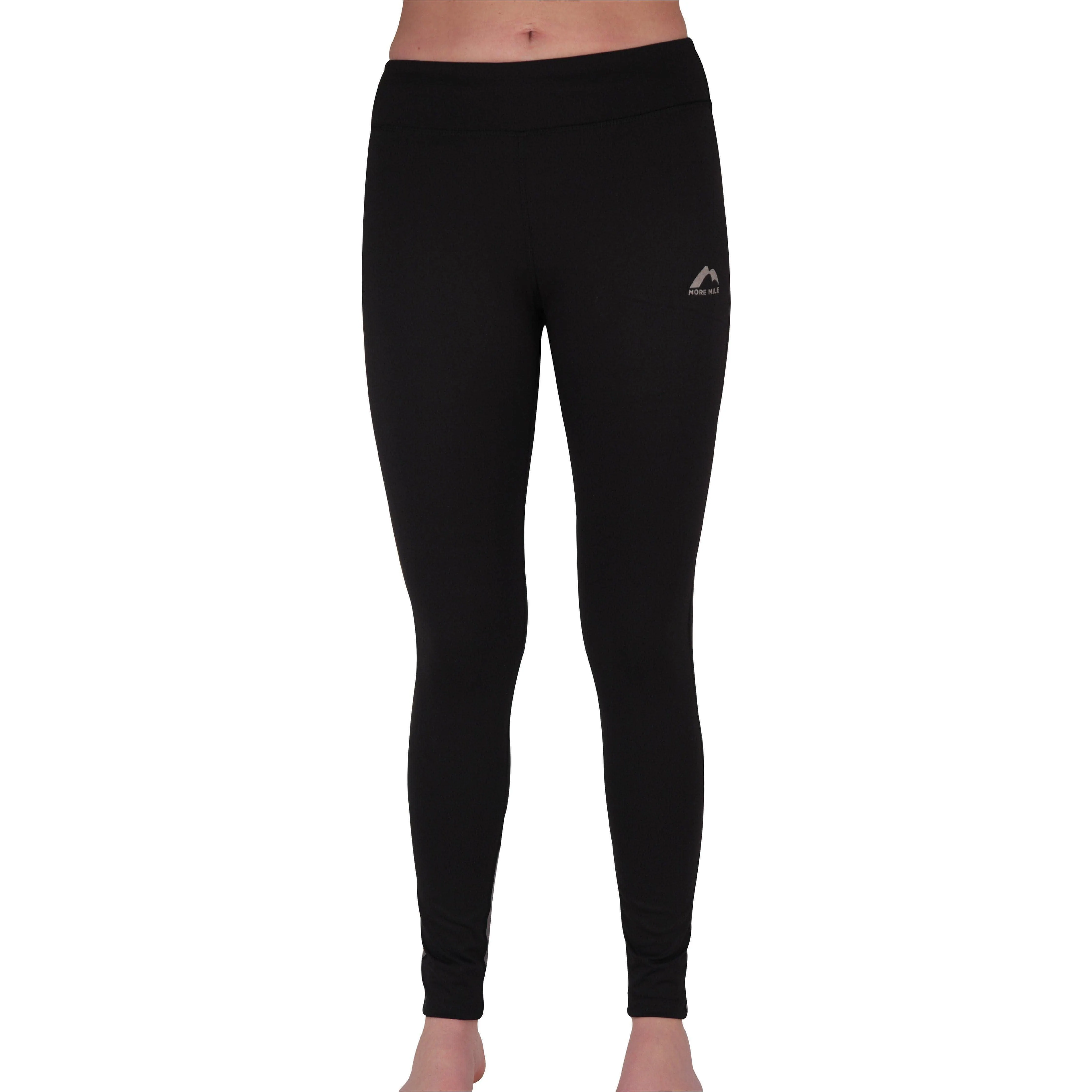 More Mile Power Womens Long Running Tights - Black Seamless Fit Chilly Comfort Wear