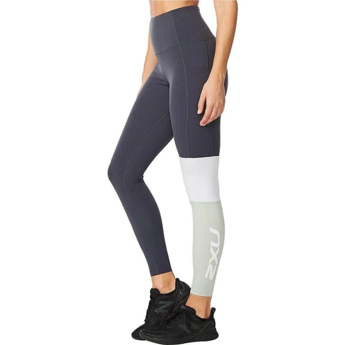 2XU Form Block Hi Rise Compression Womens Long Running Tights - Navy Eco Friendly Gym Workout