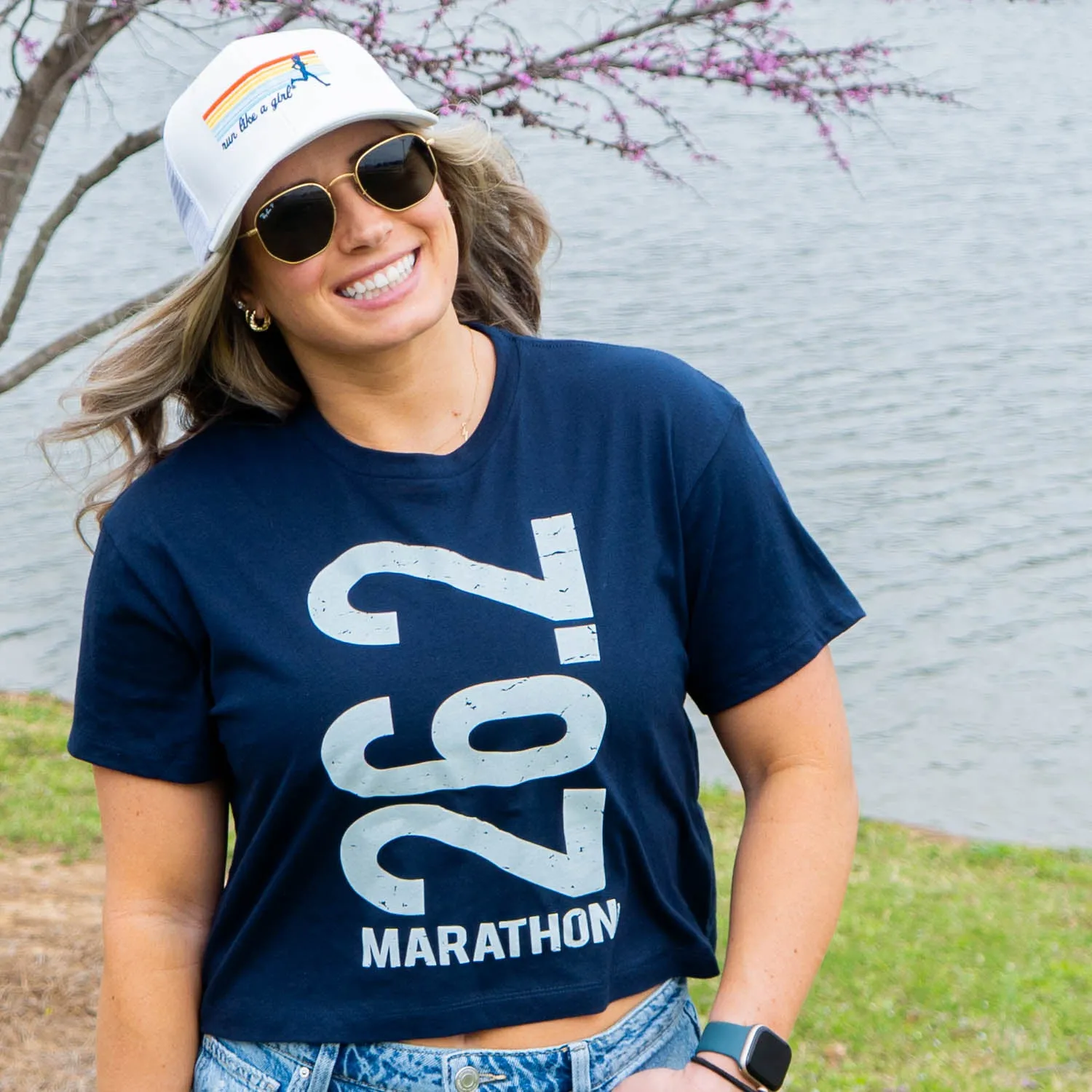 Running Short Sleeve Crop Tee - 26.2 Marathon Vertical Travel Ready Colorfast Material