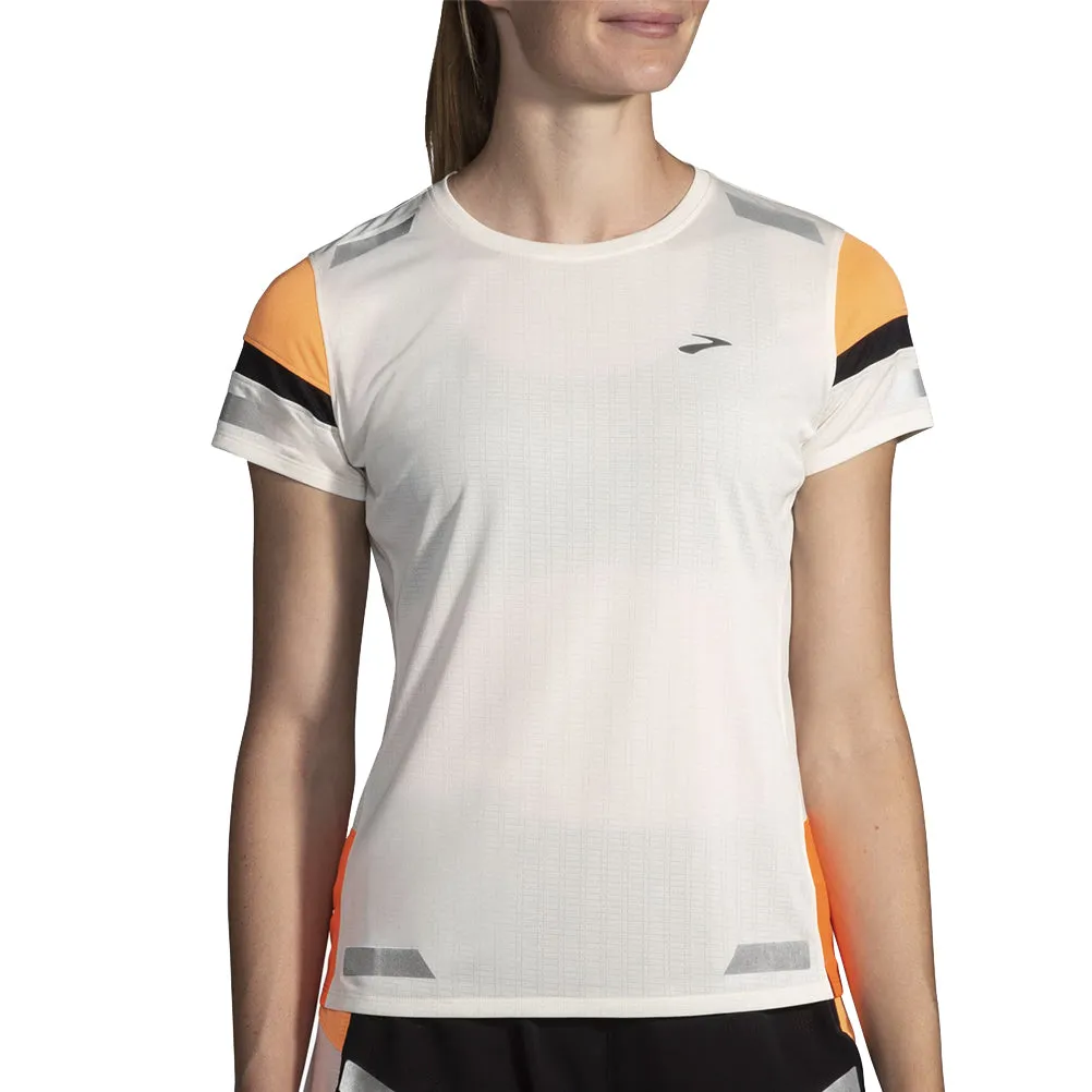 Sporty Comfort safe for skin Brooks Run Visible 2.0 Short Sleeve Women's Running Tee - Ecru/Fluoro Flash/Black