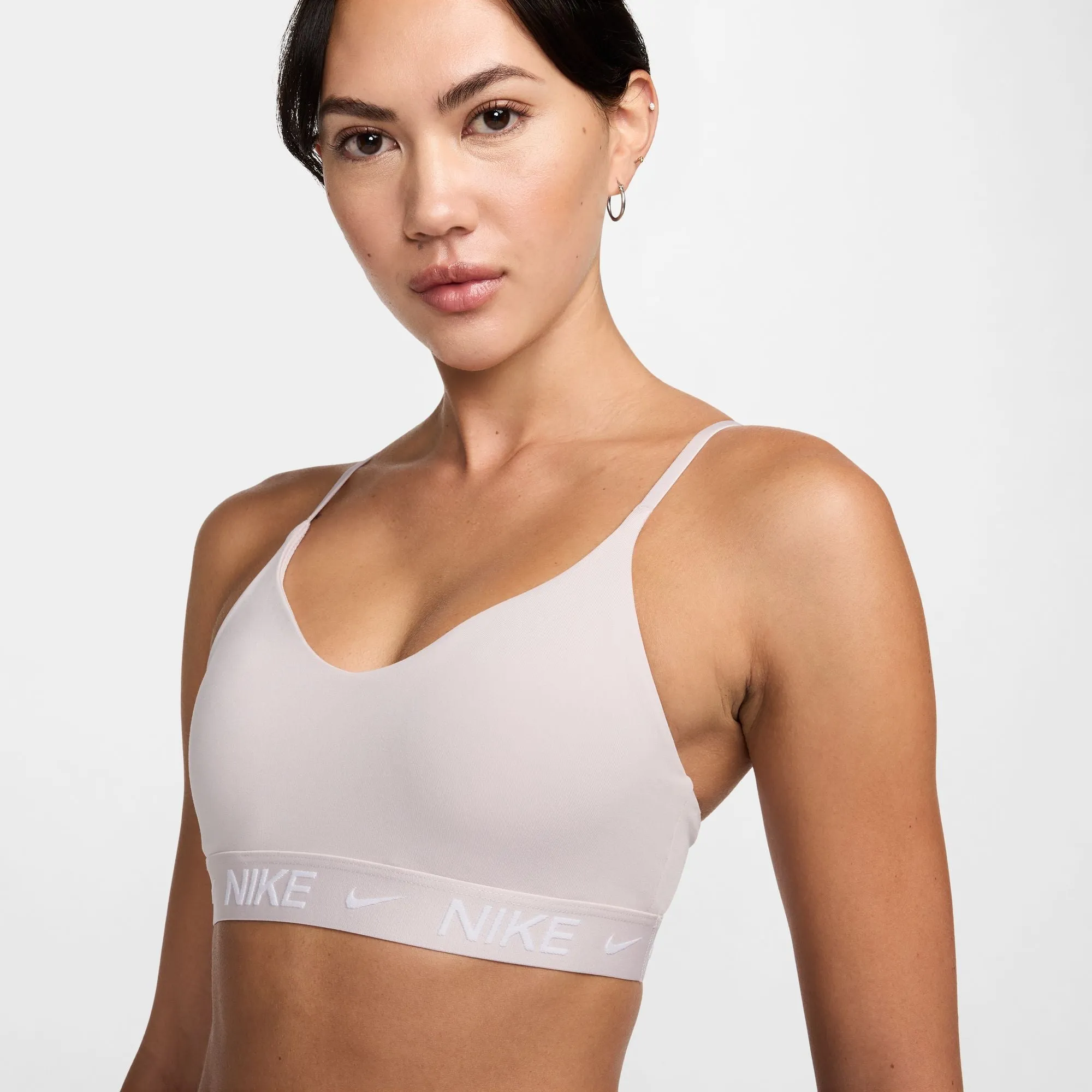 Nike Women's Indy Light-Support Sports Bra Platinum Violet Piped edges seams Pilates outfit