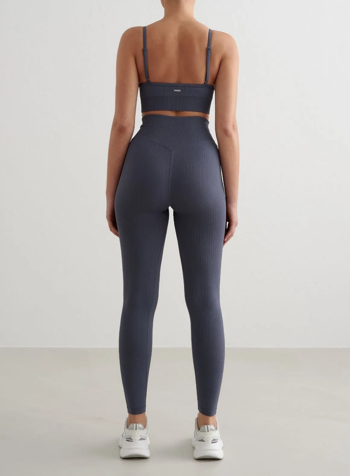 Storm Blue Ribbed Seamless Deep Cut Bra Stretchable