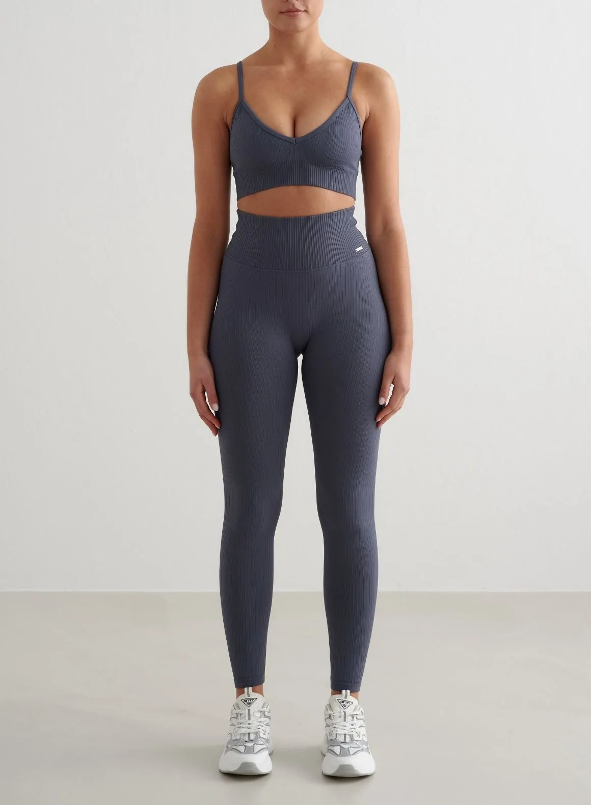 Storm Blue Ribbed Seamless Deep Cut Bra Buttoned Flexible