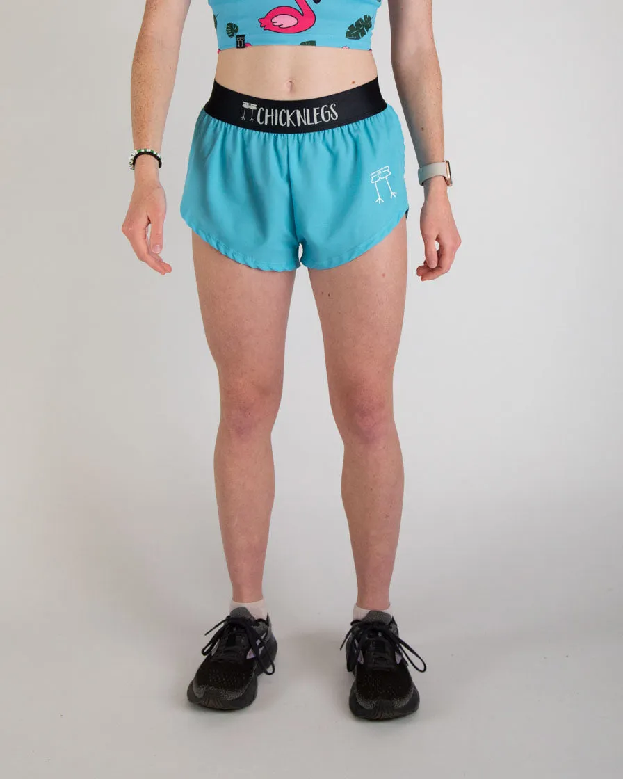 embroidery details Women's Sky Blue 1.5" Split Shorts