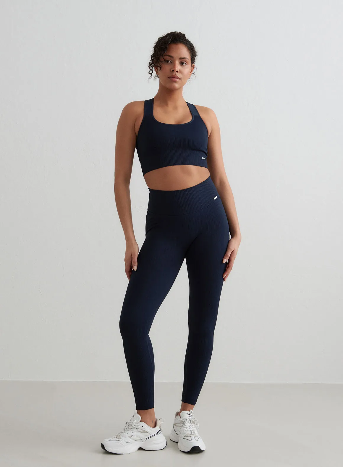 racerback Matching set seams Navy High Support Ribbed Bra