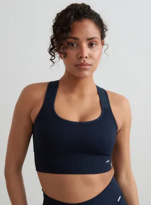 Navy High Support Ribbed Bra simple design