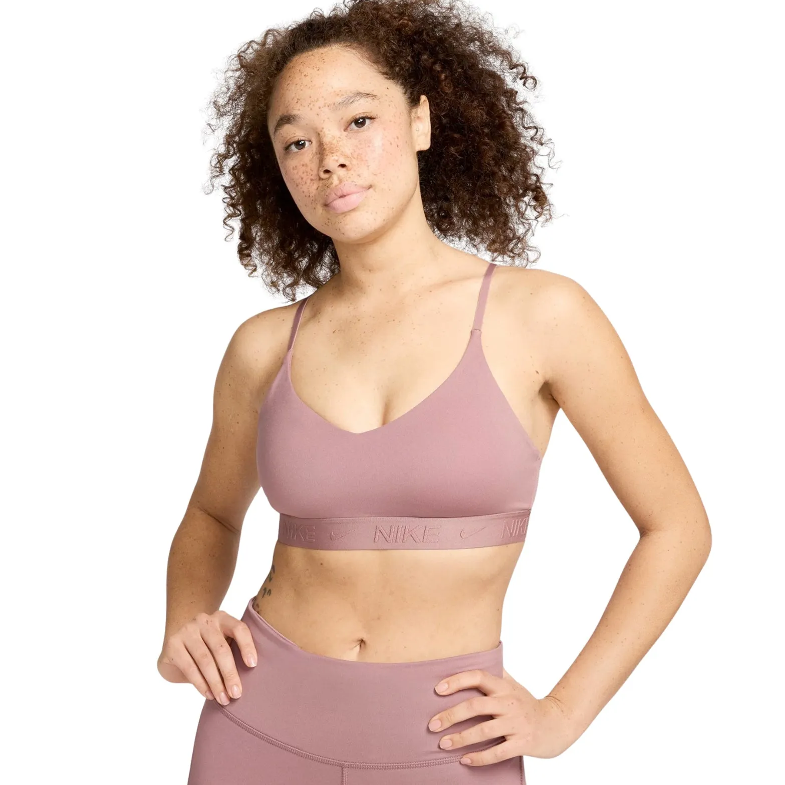 Nike Women's Indy Light-Support Sports Bra Smokey Mauve / Black Seamless Fit