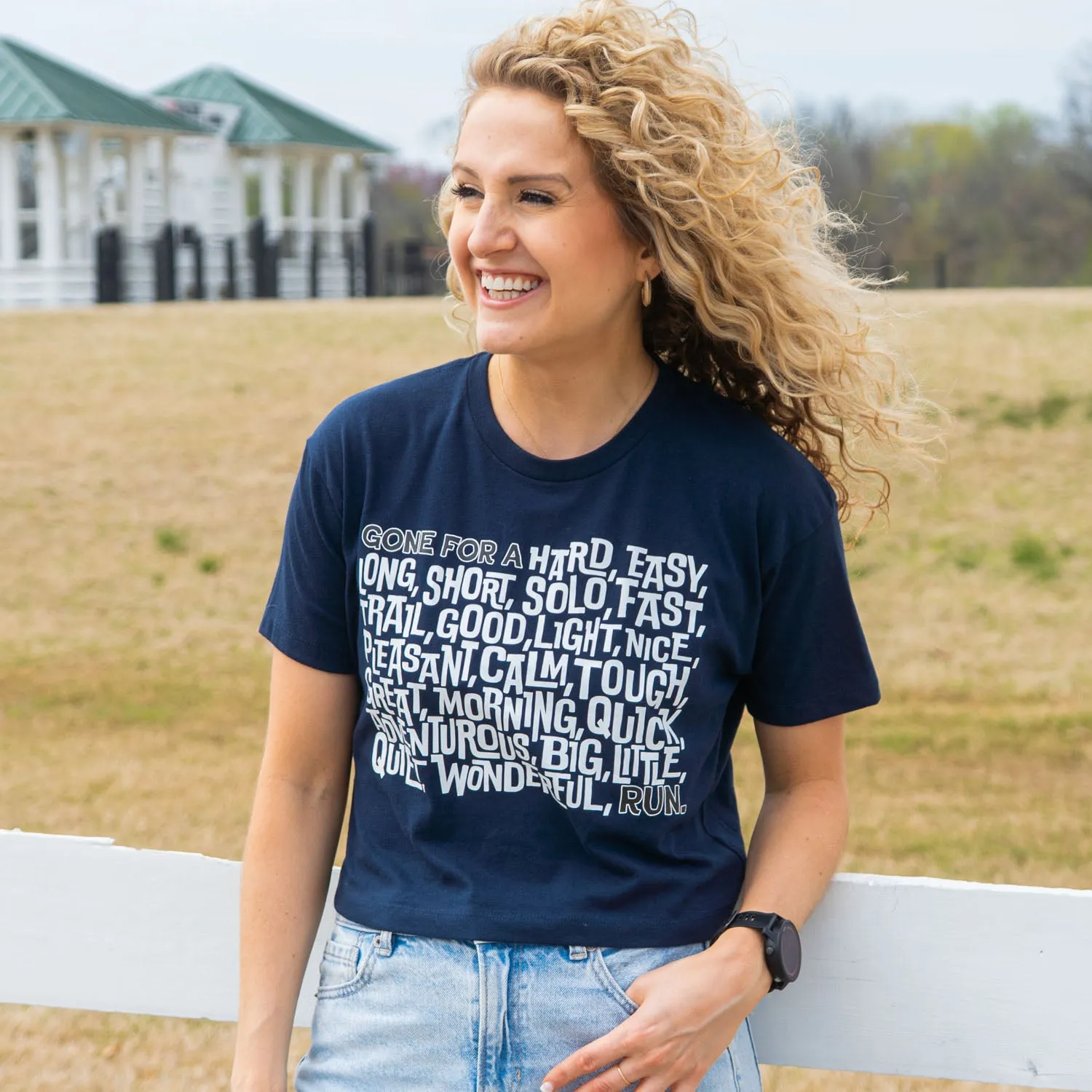 Running Short Sleeve Crop Tee - Gone For a ___ Run Odor Resistant Material