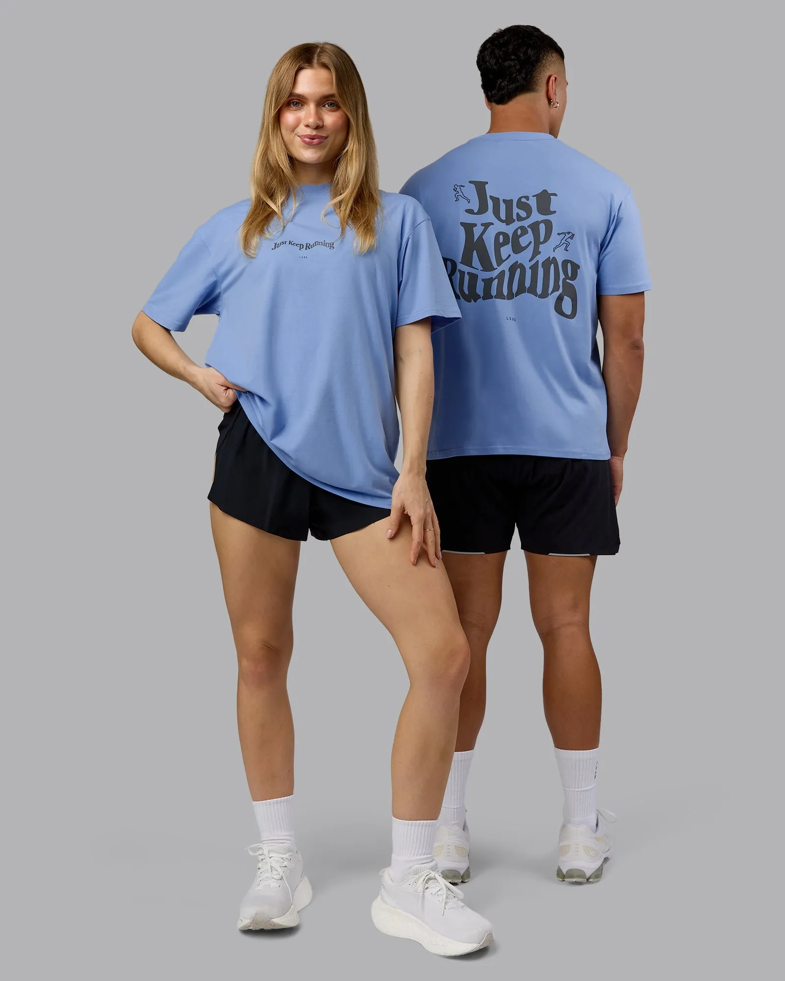Just Run FLXCotton Oversized Tee - Soft Blue-Dark Storm Tagless Design Classic Layer Wear