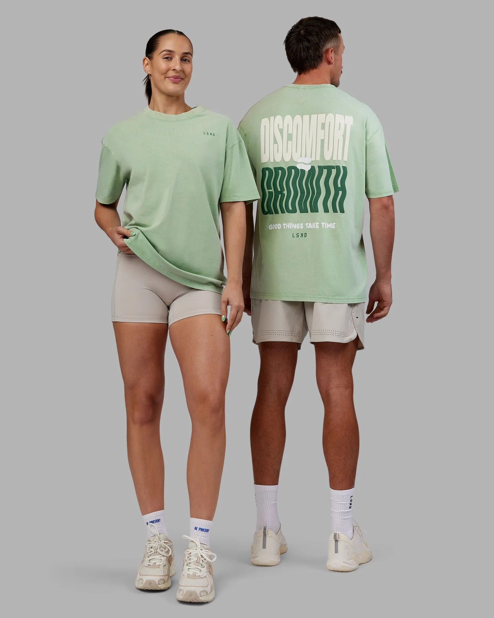 Abs Unisex Growth FLXCotton Oversized Tee - Matcha Green Washed Casual Mode All-Purpose Wear