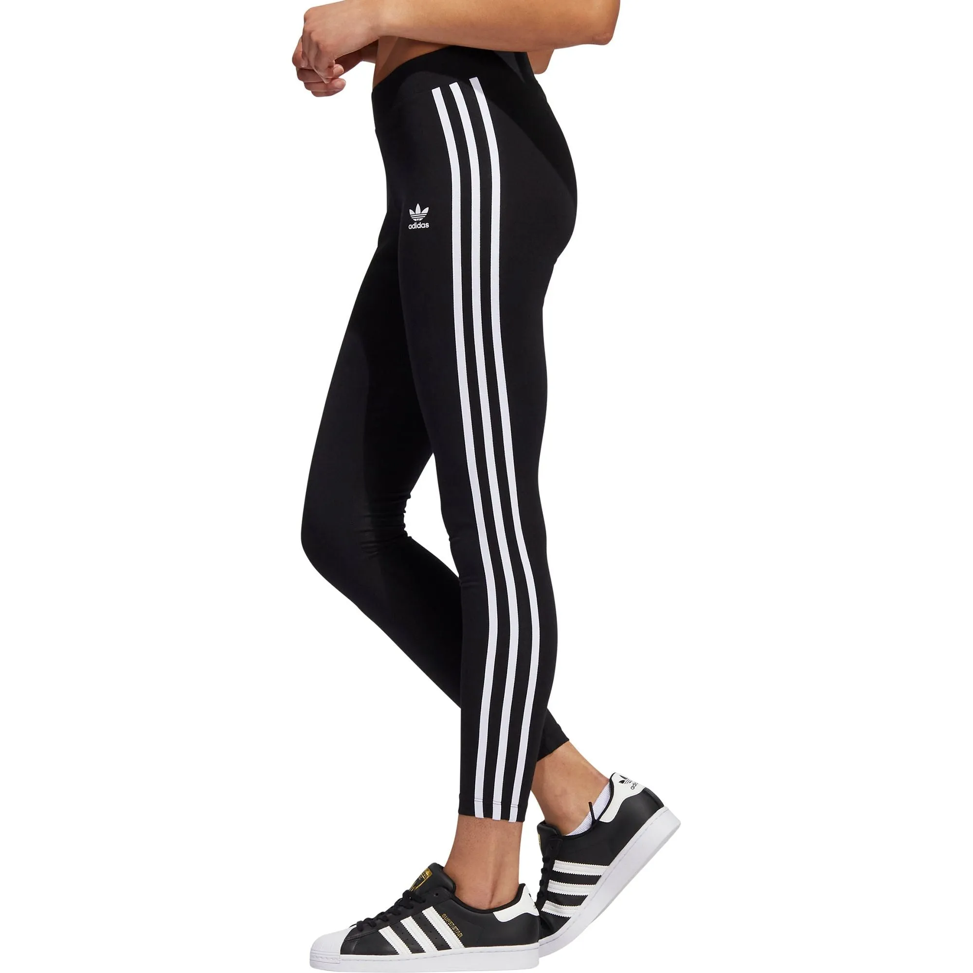 adidas Adicolour Classic 3 Stripes Womens Long Training Tights - Black Friction Resistant Zone Non Roll Waistband