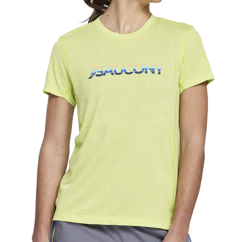 Saucony Stopwatch Graphic Women's Short Sleeve Running Tee - Acid Lime Heather Relaxed Vibe