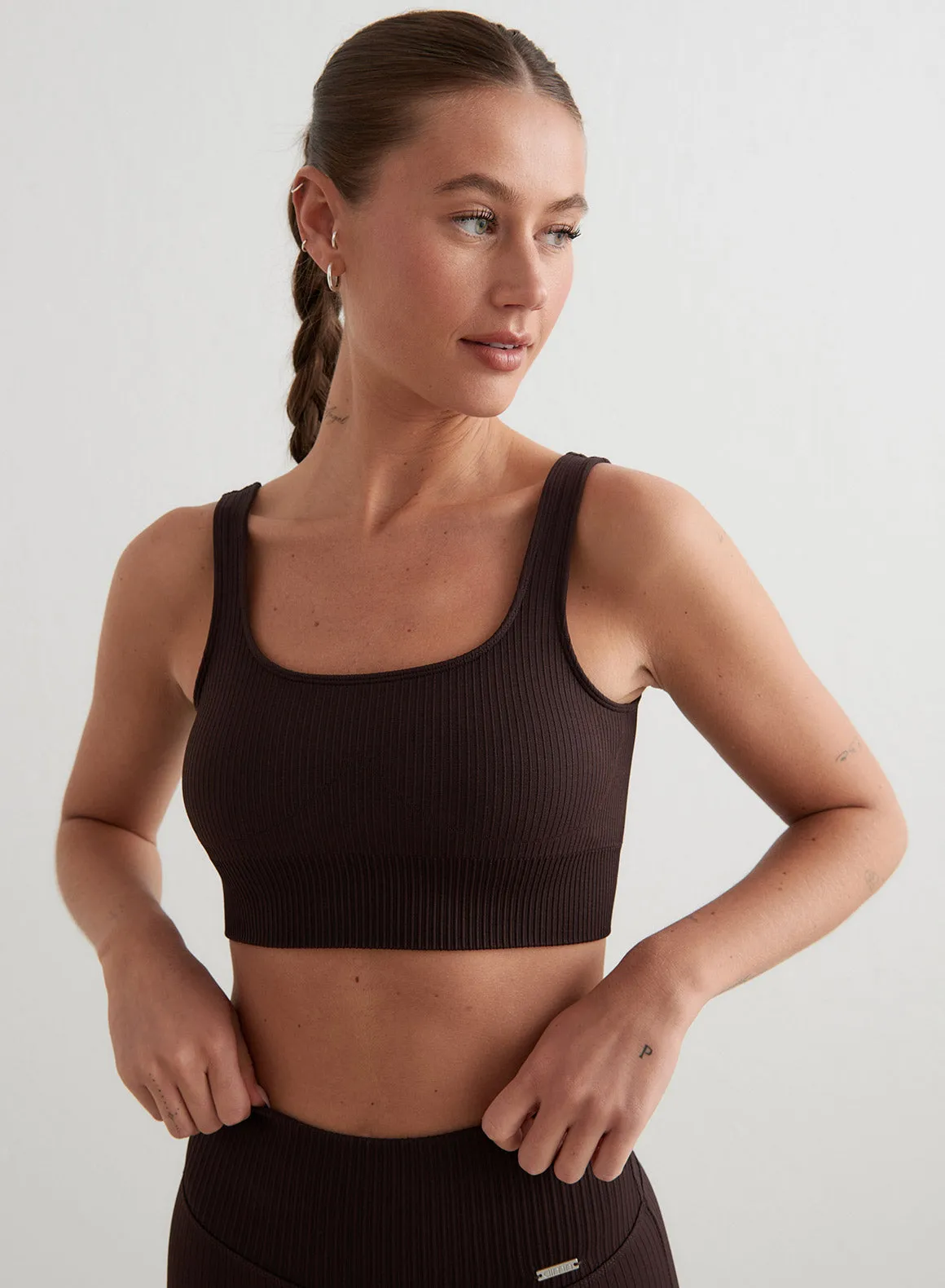 Cacao Ribbed Seamless Bra Coverstitch seams Supportive Underwire