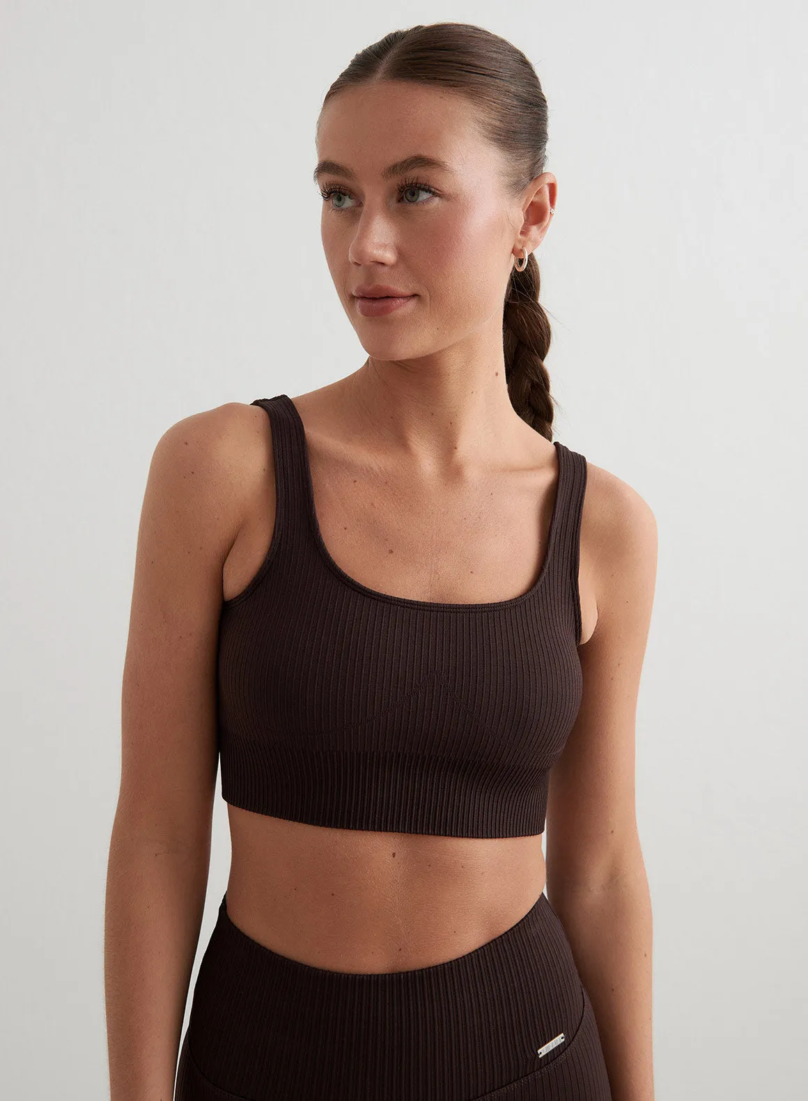 Cacao Ribbed Seamless Bra Polyester