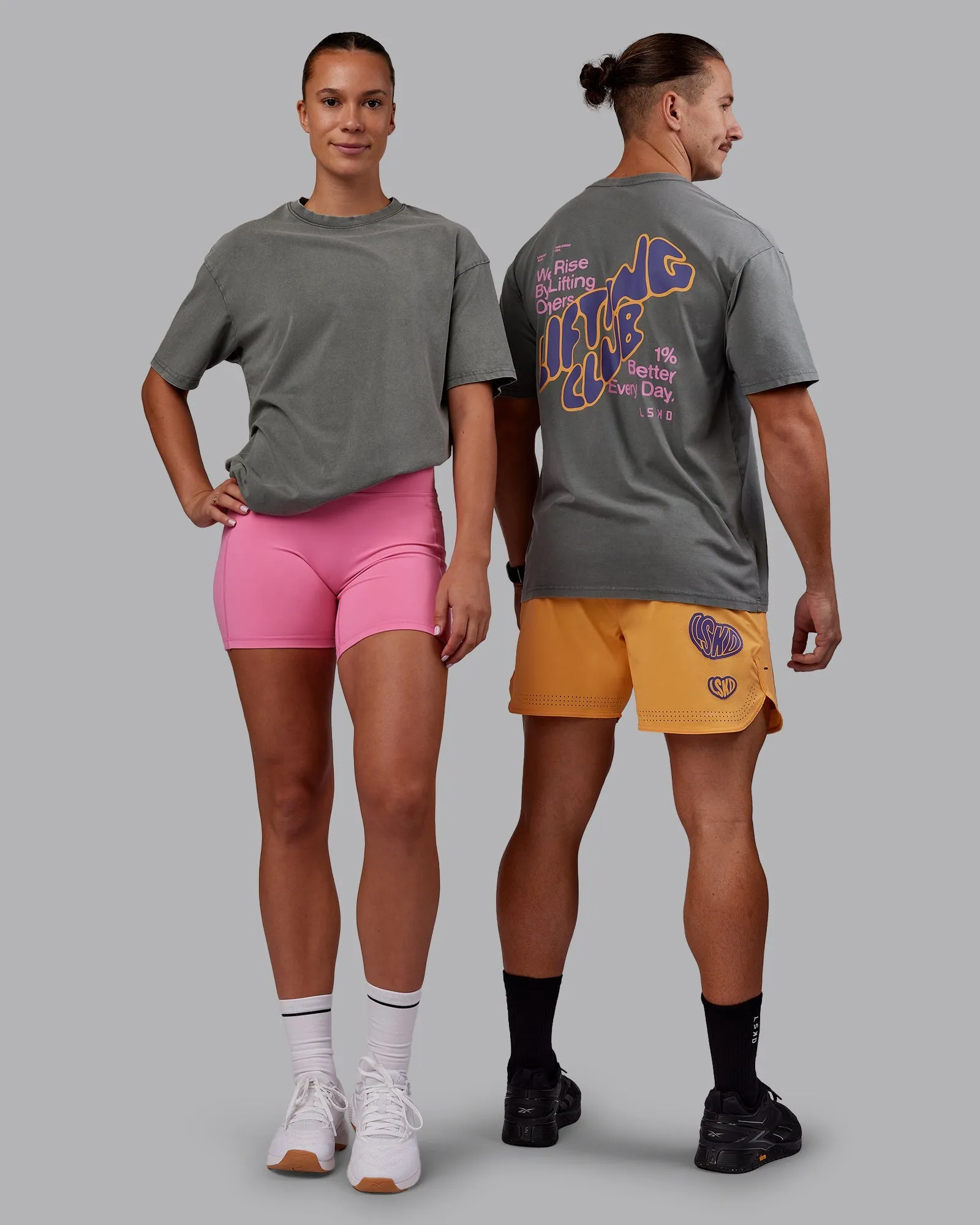 Rise & Lift Washed FLXCotton Oversized Tee - Graphite-Purple Opulence Light Design