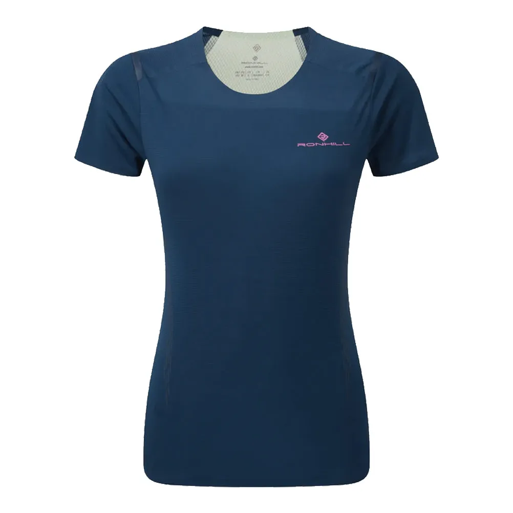 Effortless Comfort Design light layering Ronhill Tech Race Short Sleeve Women's Running Tee - Dark Navy/Honeydew