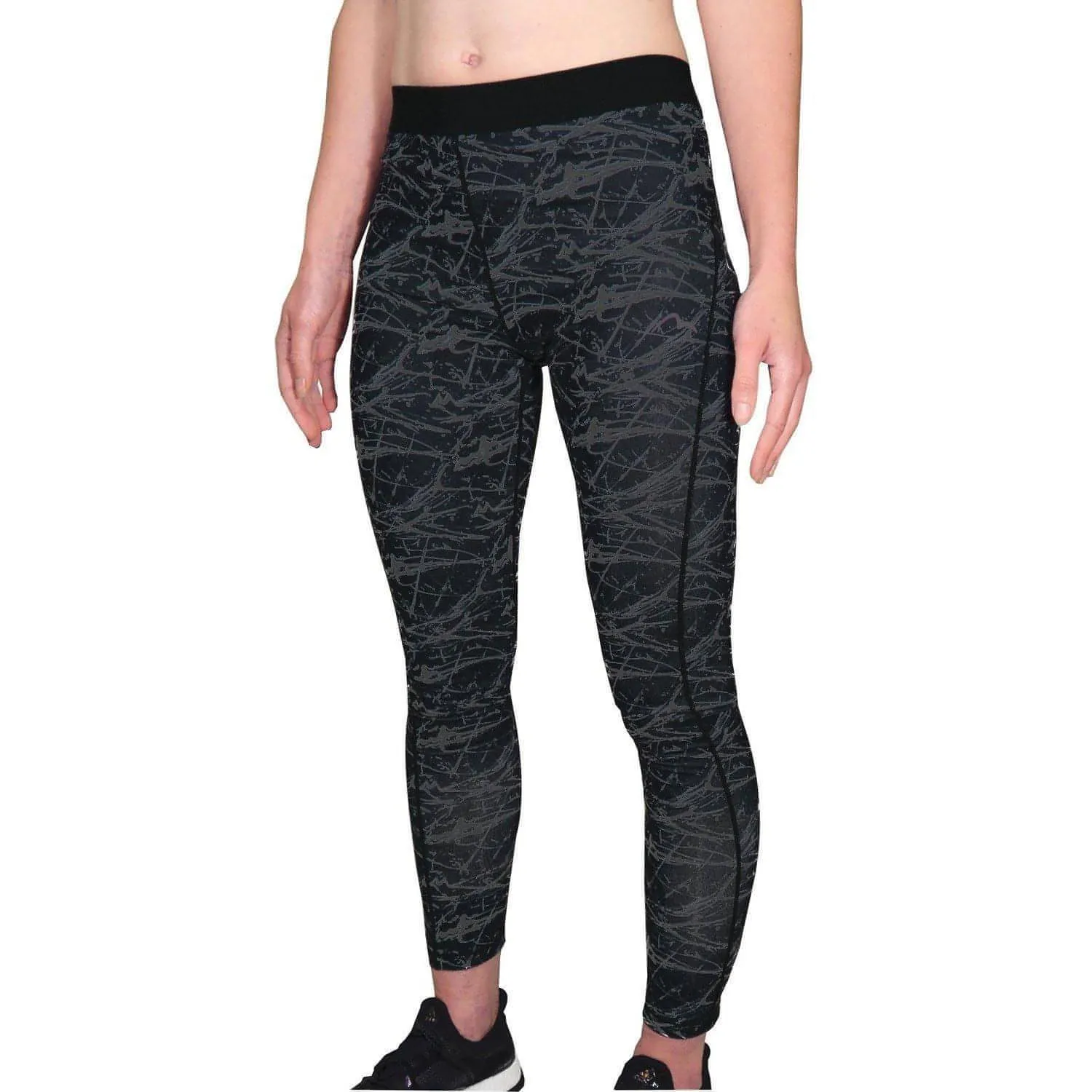 Rib Knit Unisex Style Balanced feel More Mile Go For It Printed Womens Long Running Tights - Black