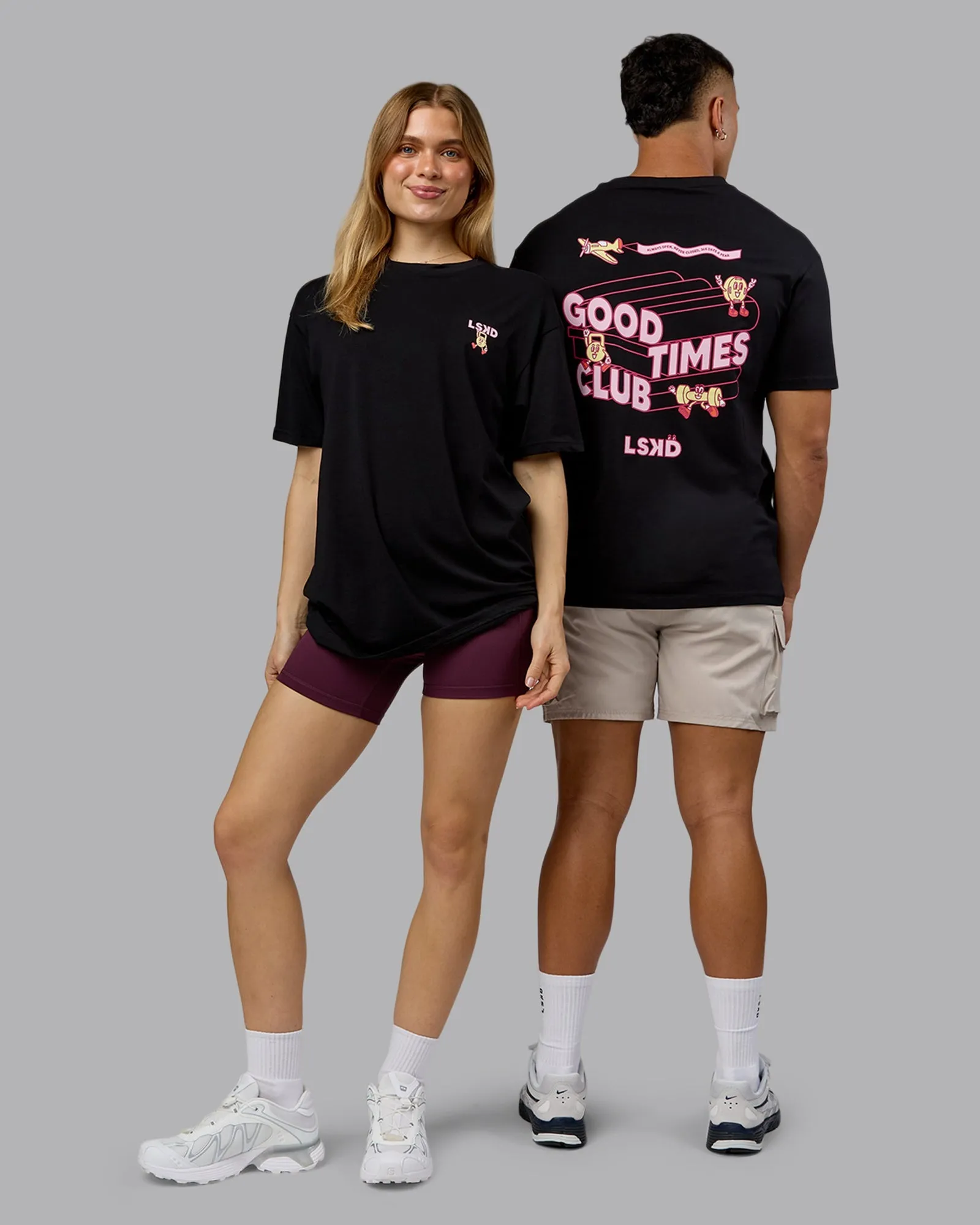 Perspective FLXCotton Oversized Tee - Black-Soft Pink Athletic Wear hiking clothes